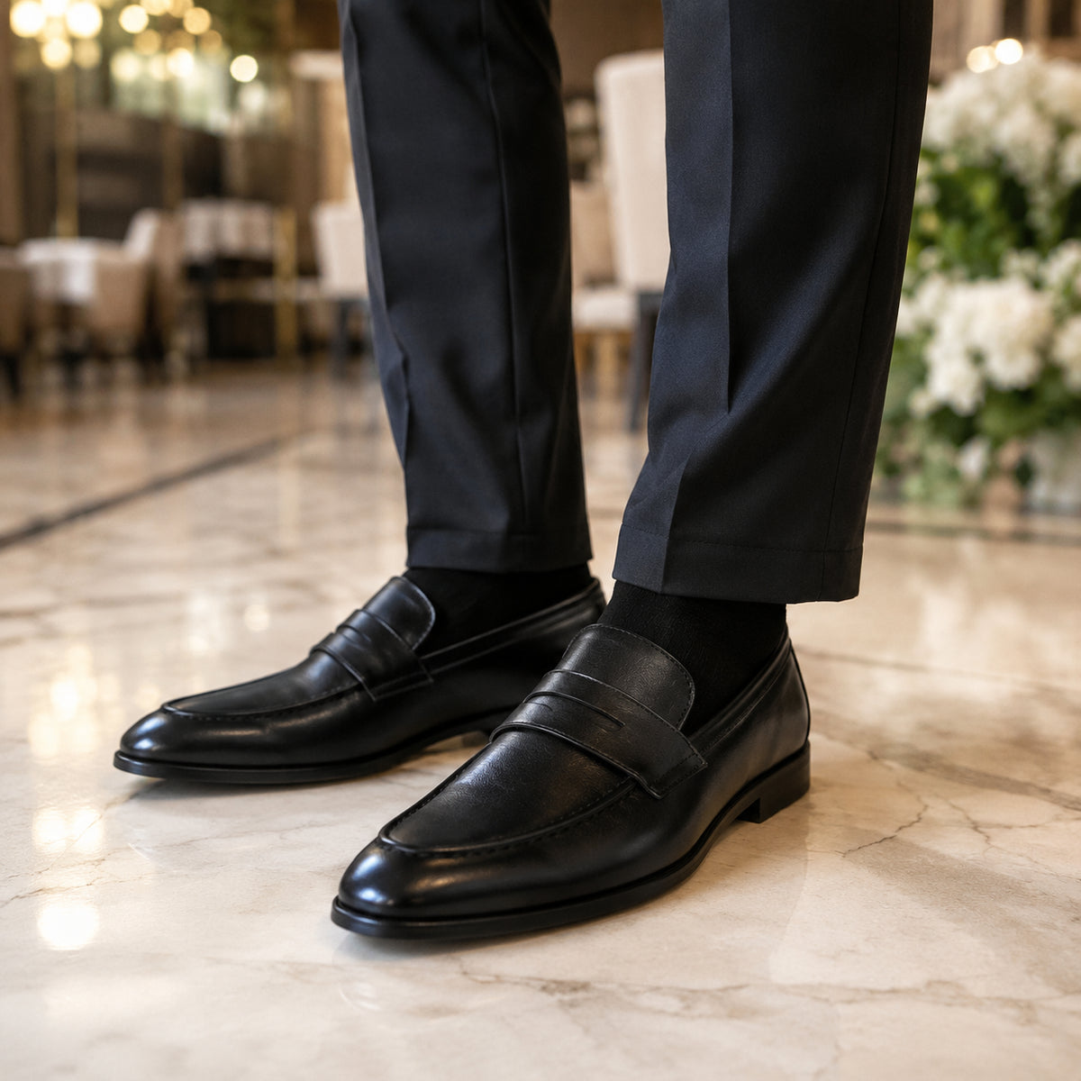 Mocassin Homme Pour Mariage En Simili-Cuir Noir - porté
