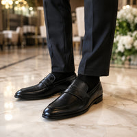 Mocassin Homme Pour Mariage En Simili-Cuir Noir - porté