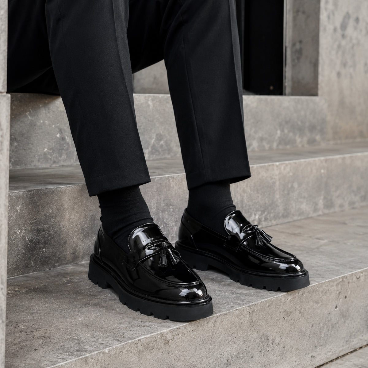 Mocassin Homme Semelle Épaisse Vernis - porté