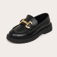 Mocassin Noir À Boucle Dorée - vue 3/4