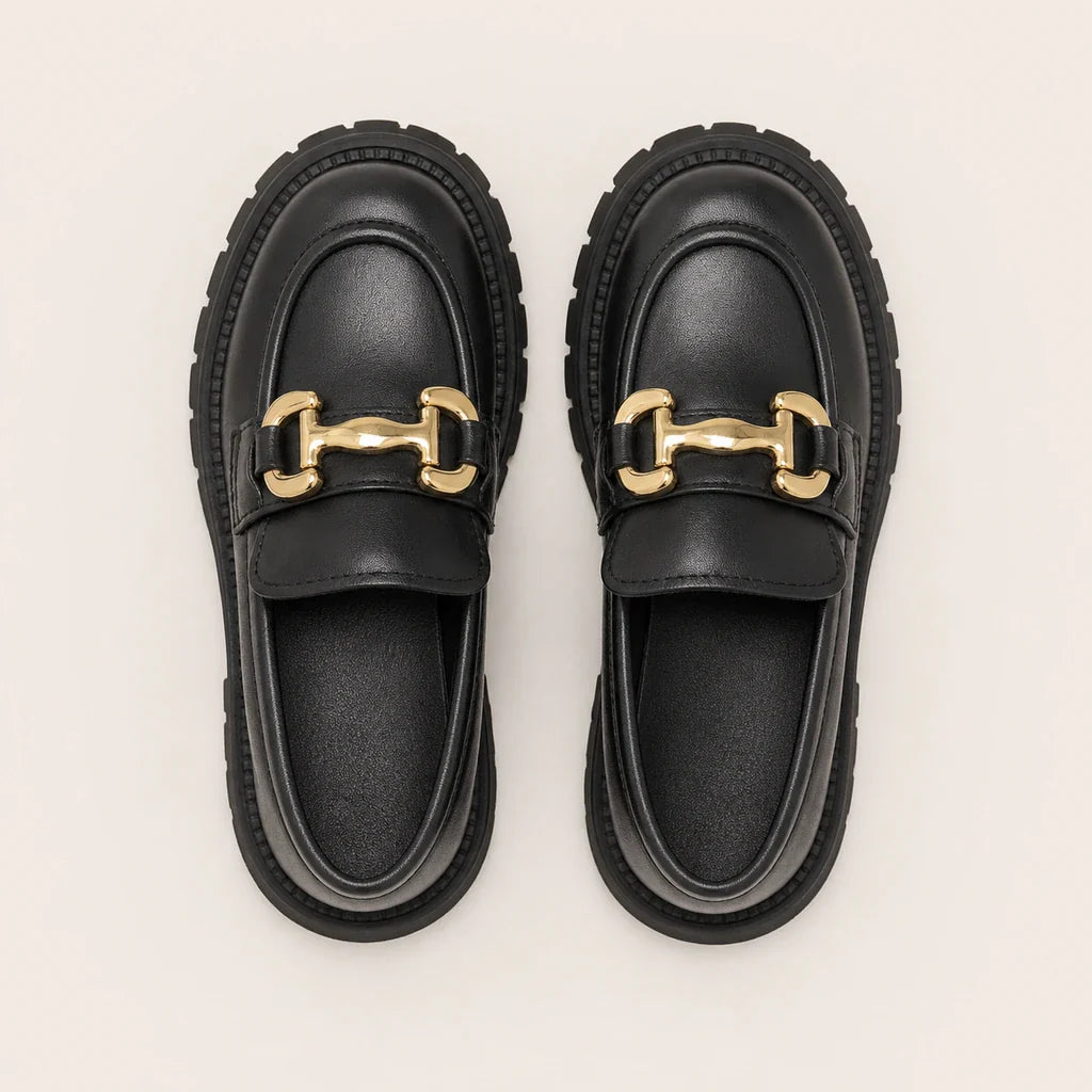 Mocassin Noir À Boucle Dorée - vue du dessus