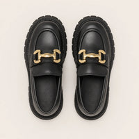 Mocassin Noir À Boucle Dorée - vue du dessus