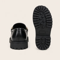 Mocassin Noir À Boucle Dorée - vue de la semelle