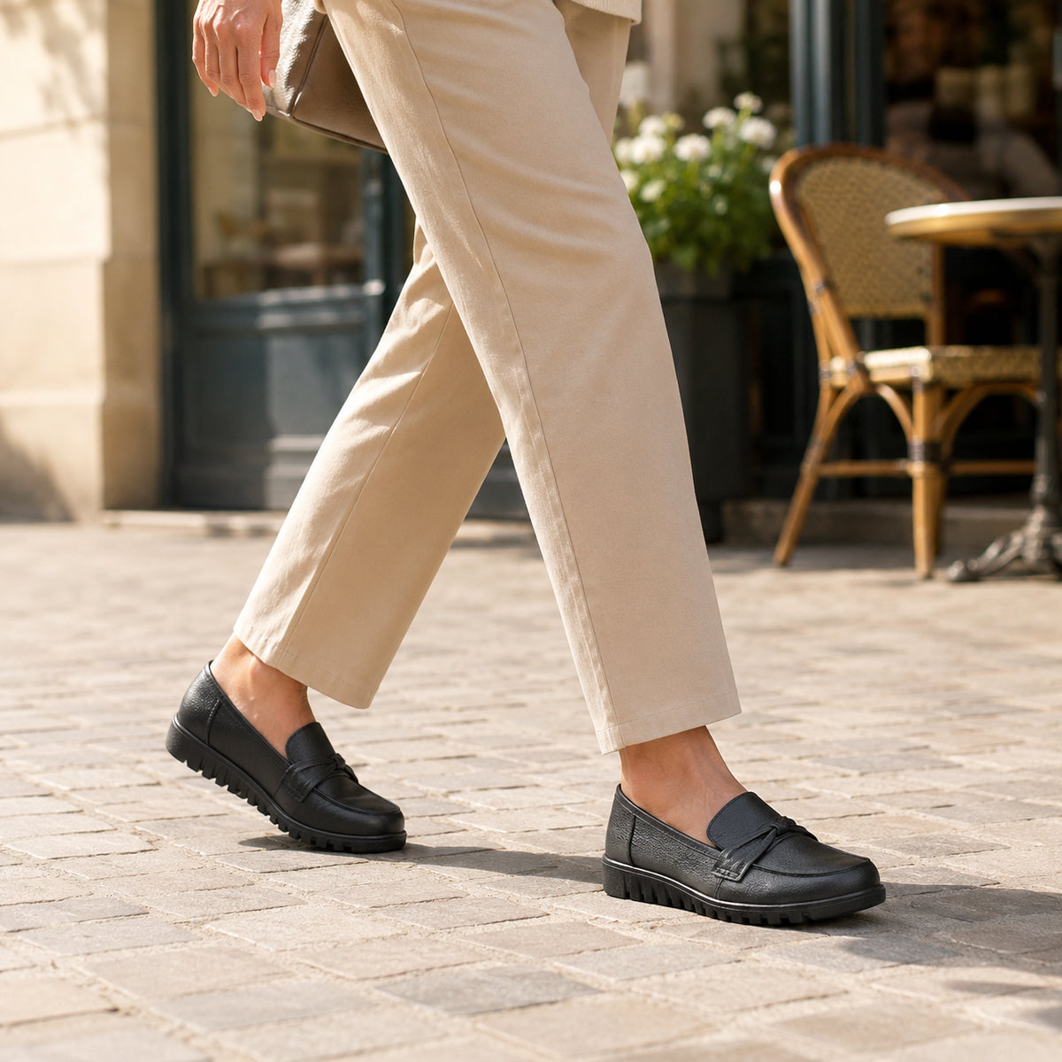 Mocassins Orthopédiques Effet Cuir Avec Coutures Apparentes Pour Femme - porté