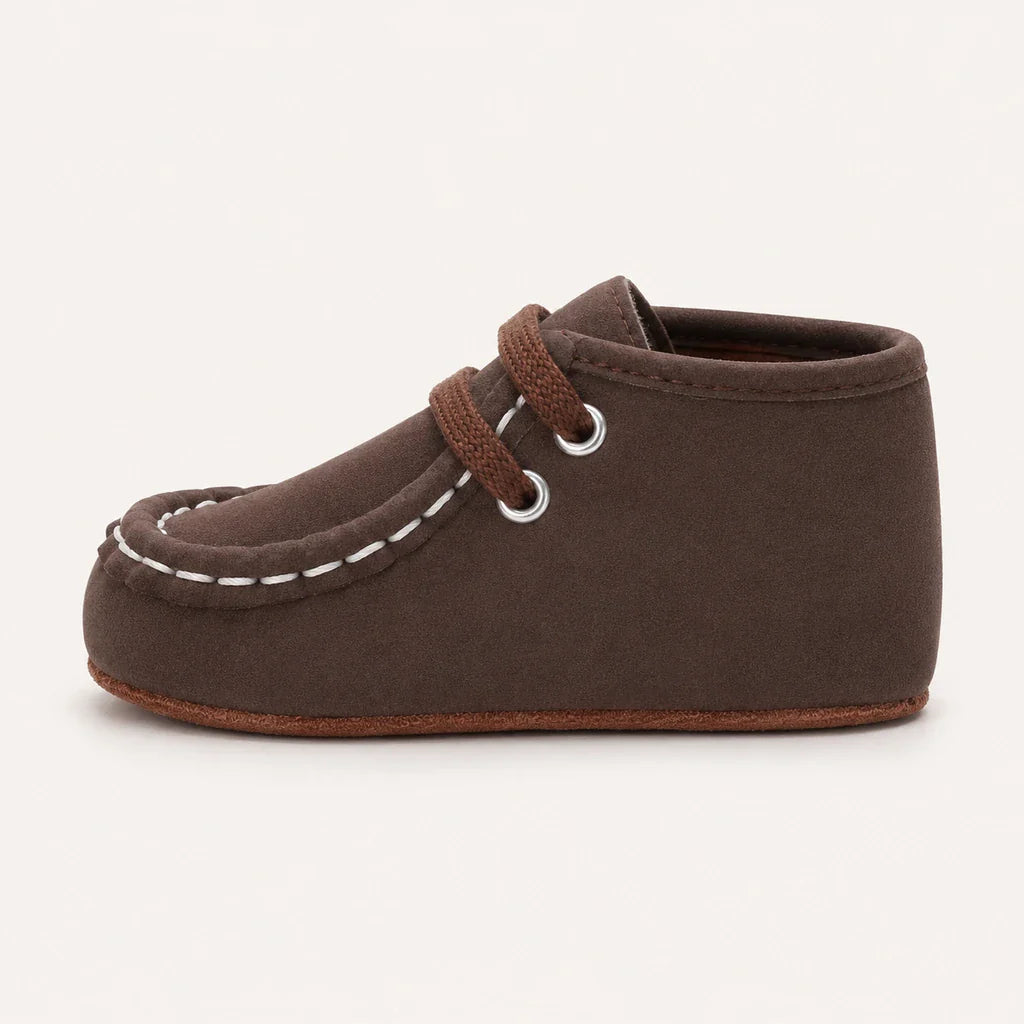 Mocassins Bébé En Coton Marron Souples - vue de côté