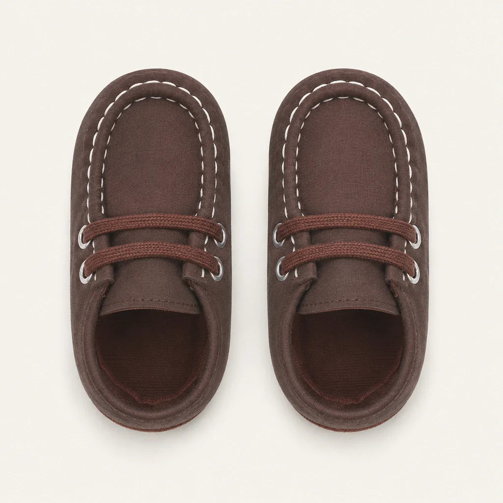 Mocassins Bébé En Coton Marron Souples - vue du dessus