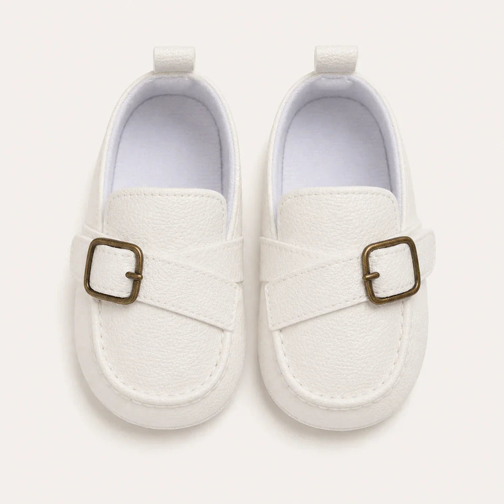 Mocassins Bébé En Cuir Blanc Premier Pas - vue du dessus