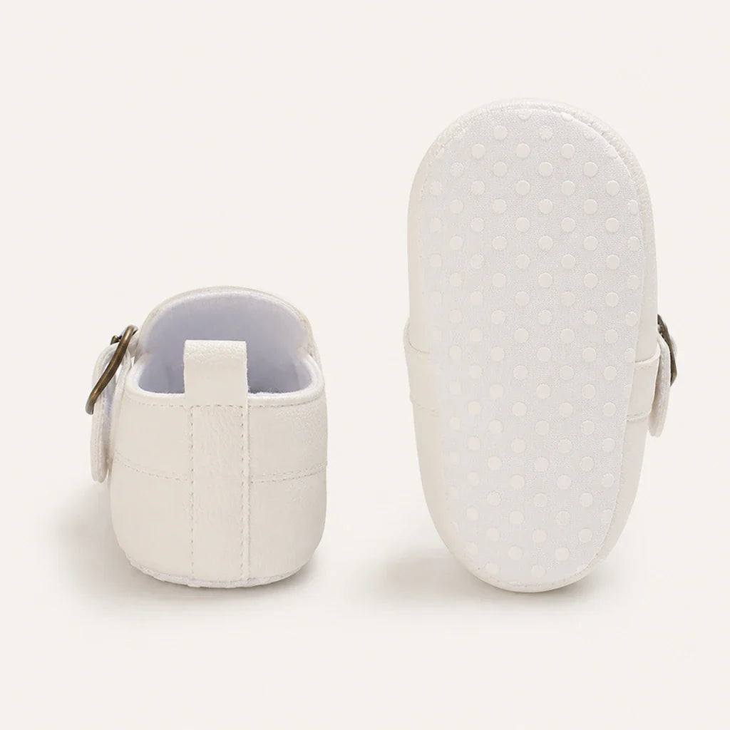Mocassins Bébé En Cuir Blanc Premier Pas - vue de la semelle