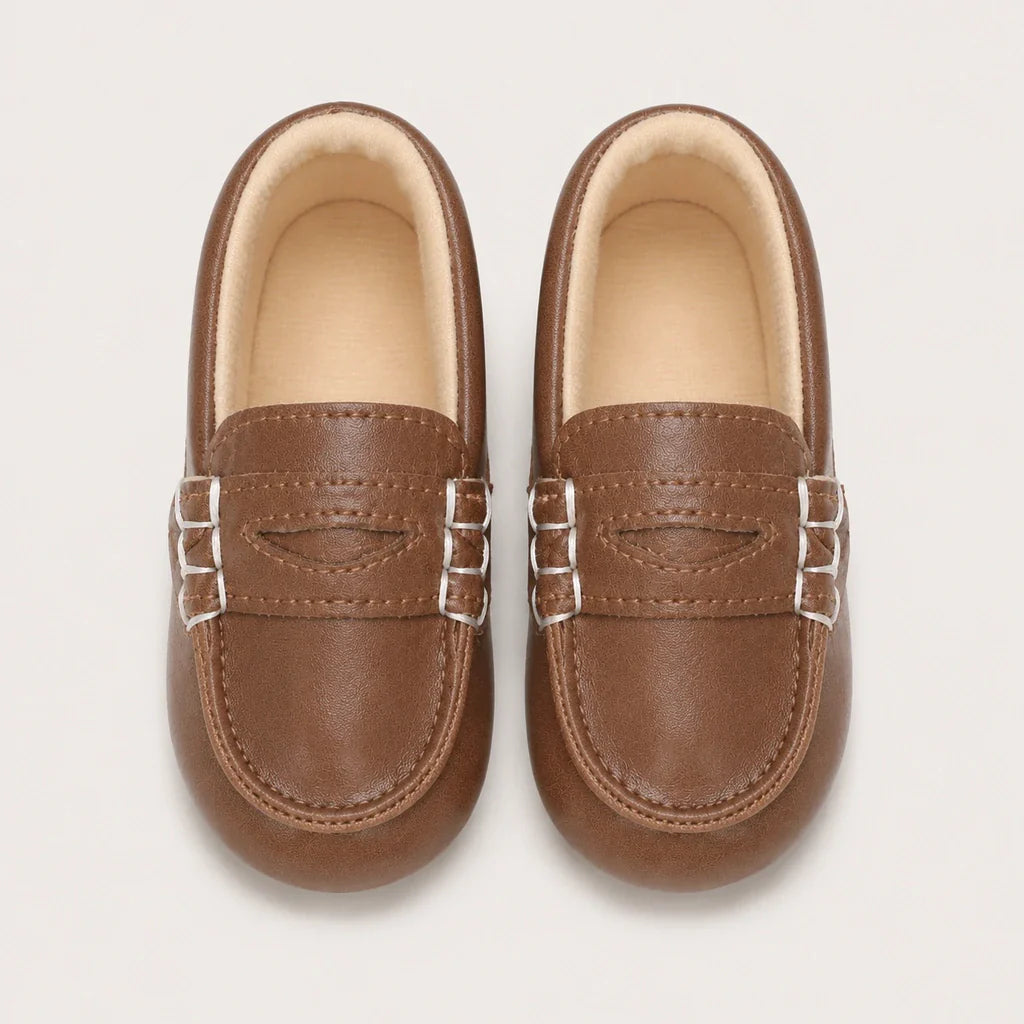 Mocassins Bébé Marron En Simili-Cuir - vue du dessus