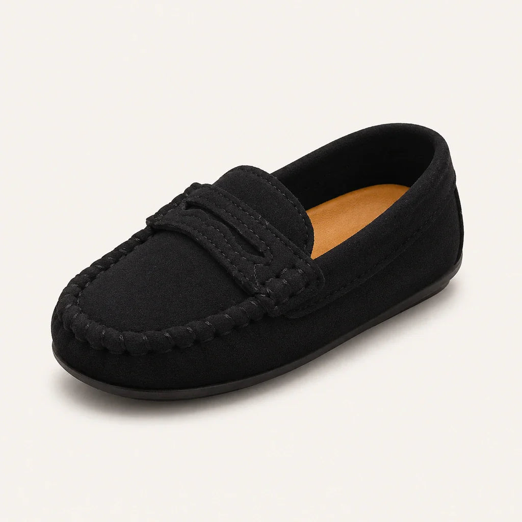 Mocassins Enfant En Simili-Cuir Noir - vue 3/4