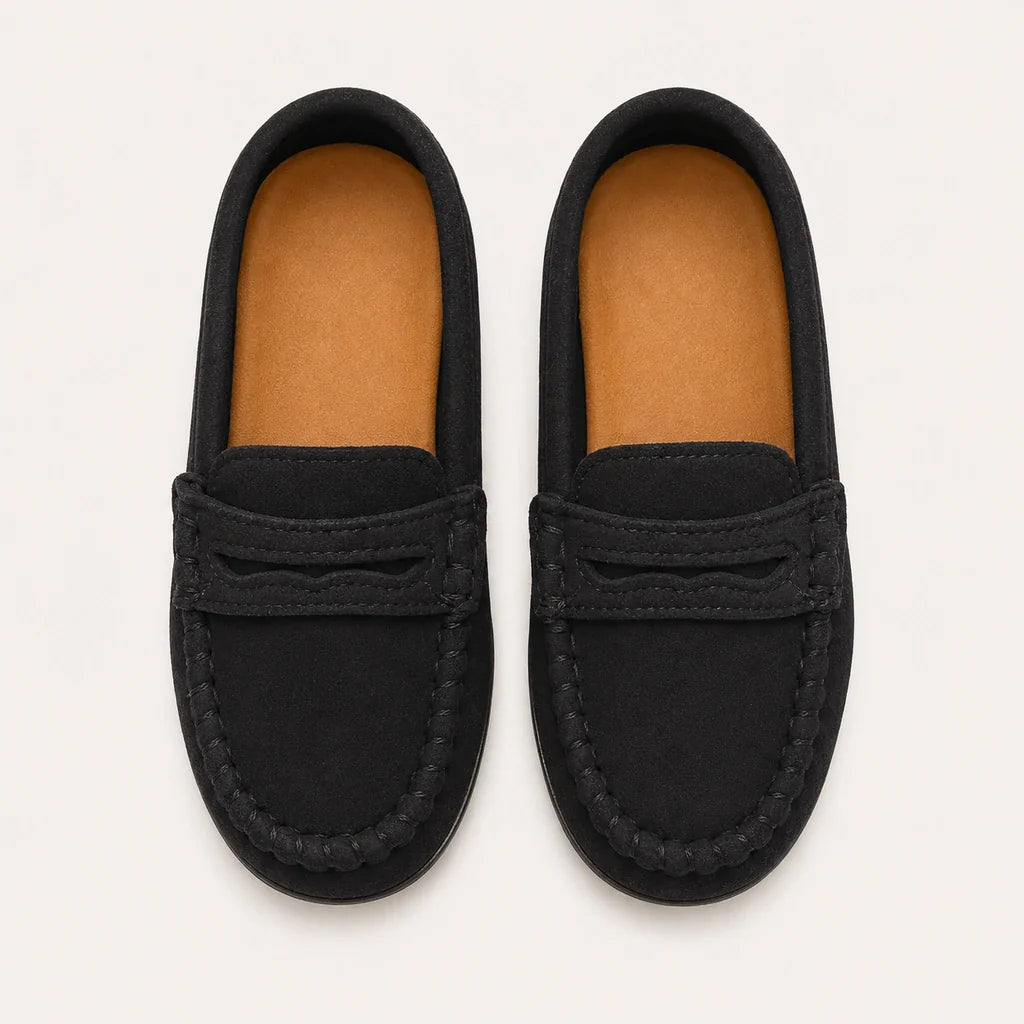 Mocassins Enfant En Simili-Cuir Noir - vue du dessus