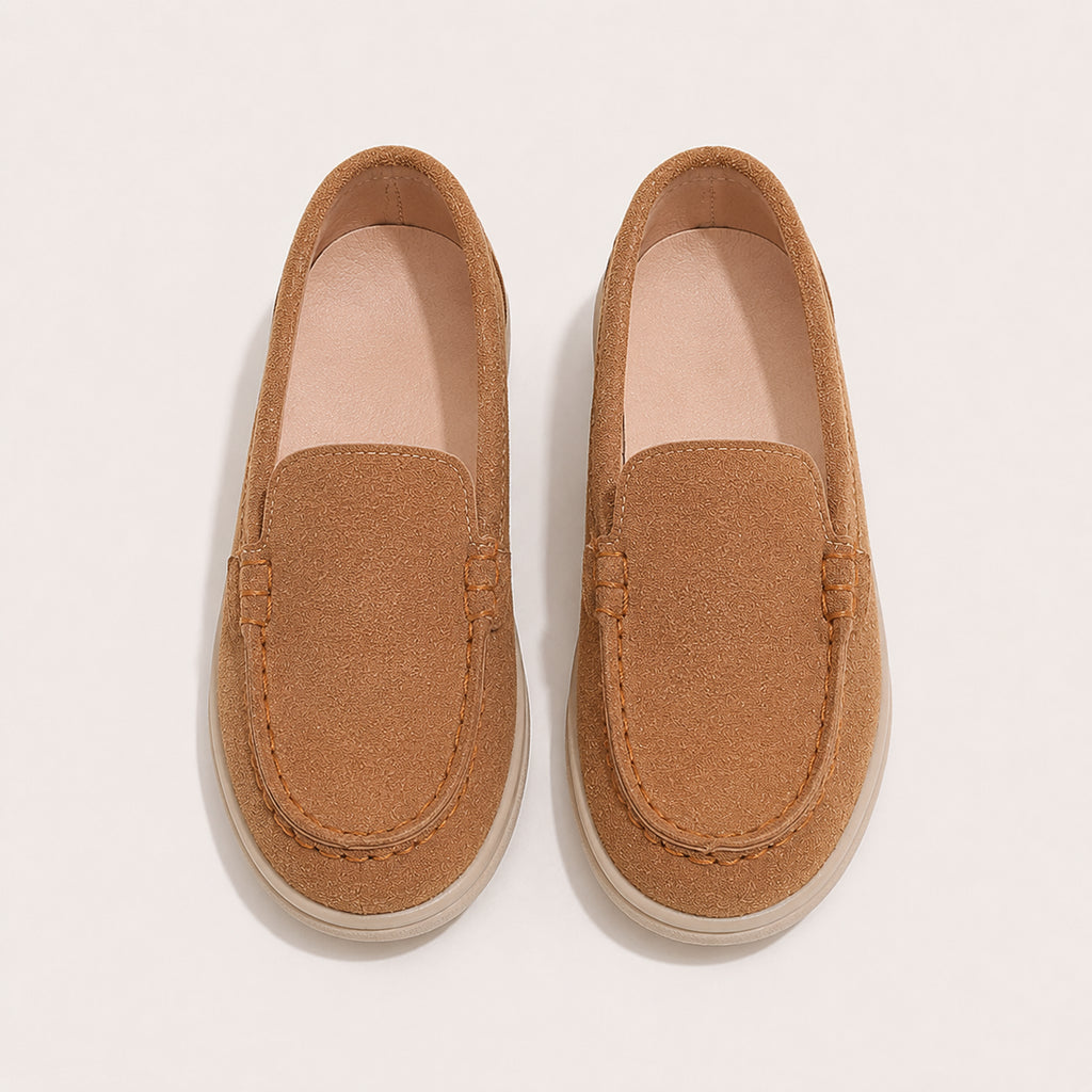 Mocassins enfants suède antidérapants - vue du dessus