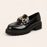 Mocassins Femme En Simili-Cuir À Plateforme Avec Chaîne En Métal - vue 3/4