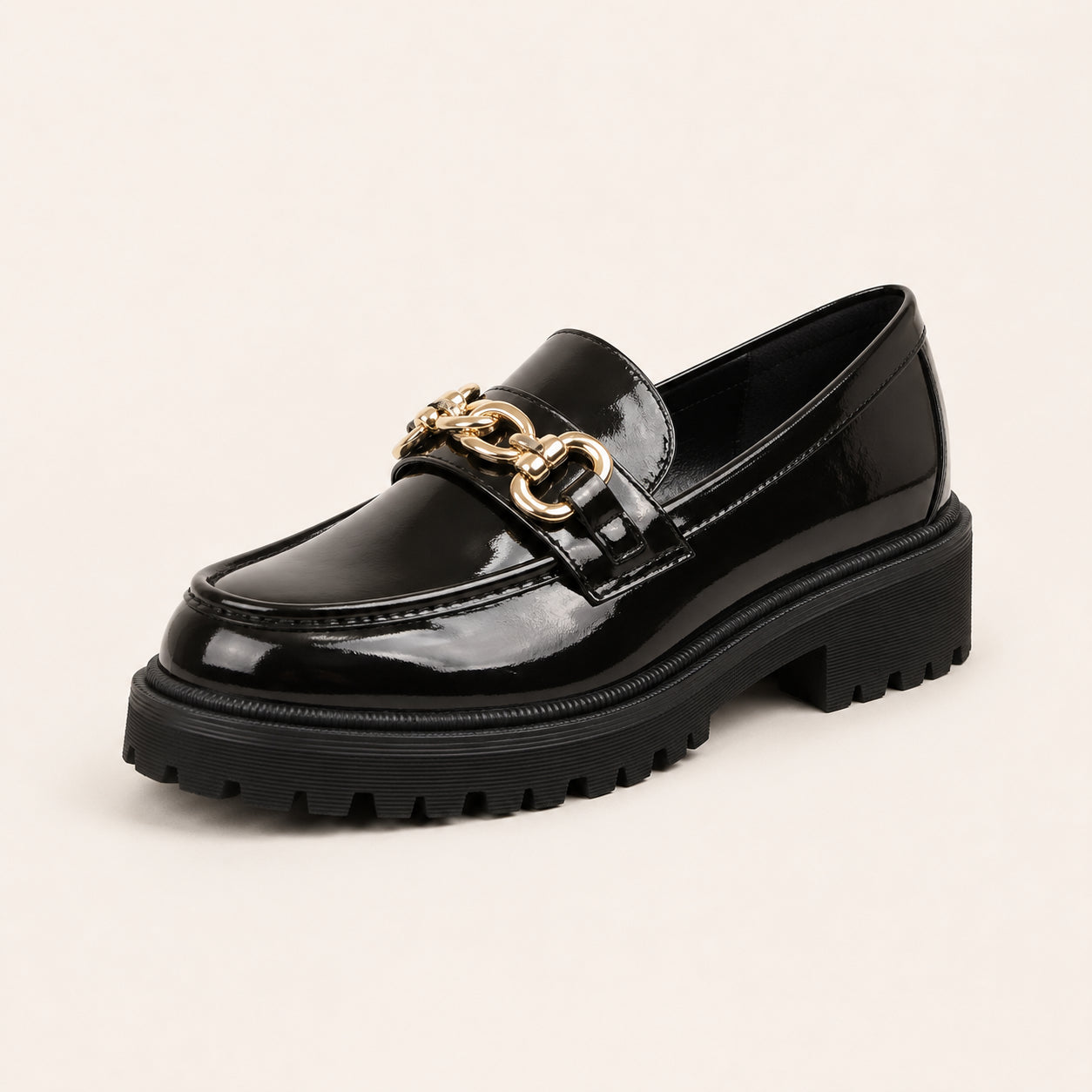 Mocassins Femme En Simili-Cuir À Plateforme Avec Chaîne En Métal - vue 3/4