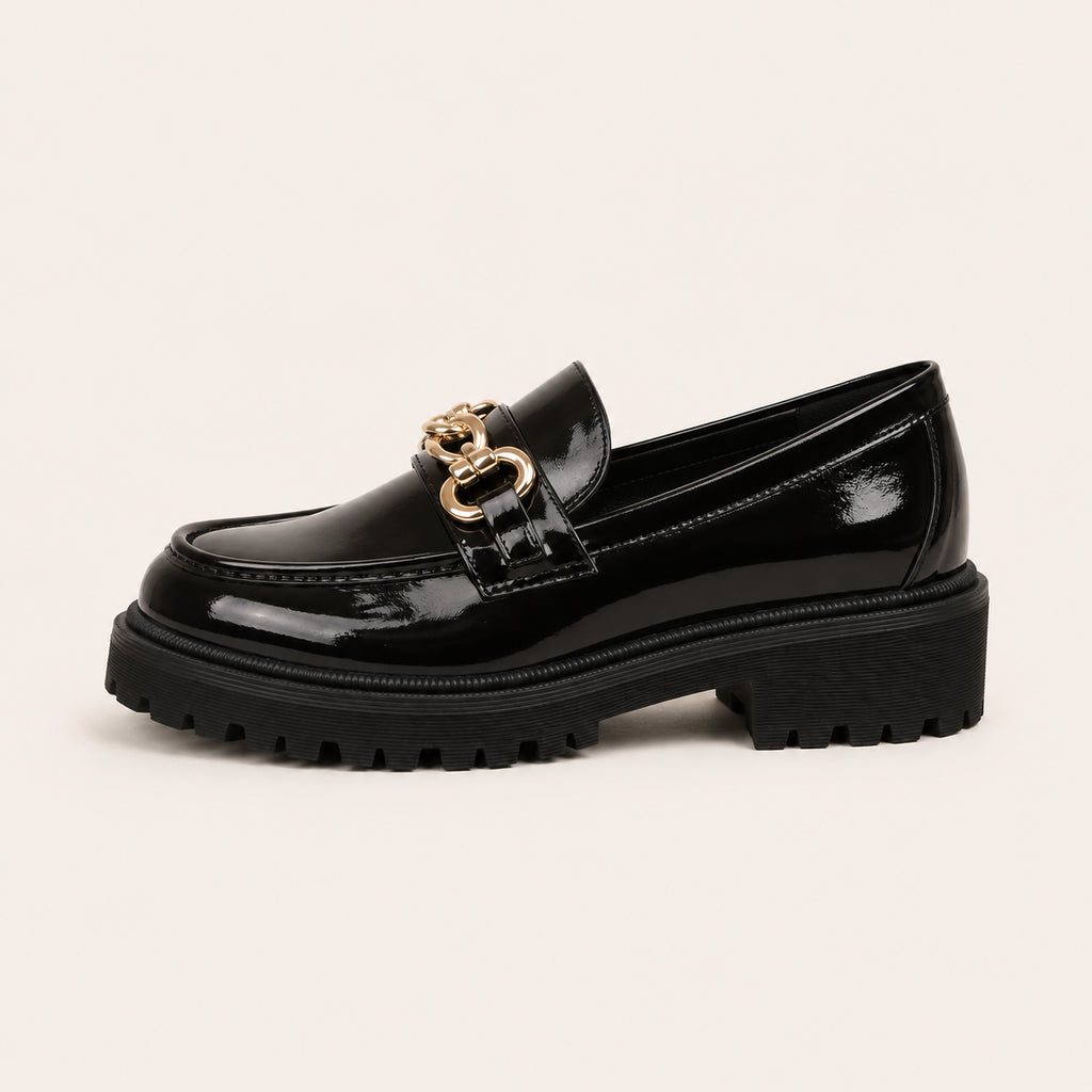 Mocassins Femme En Simili-Cuir À Plateforme Avec Chaîne En Métal - vue de côté