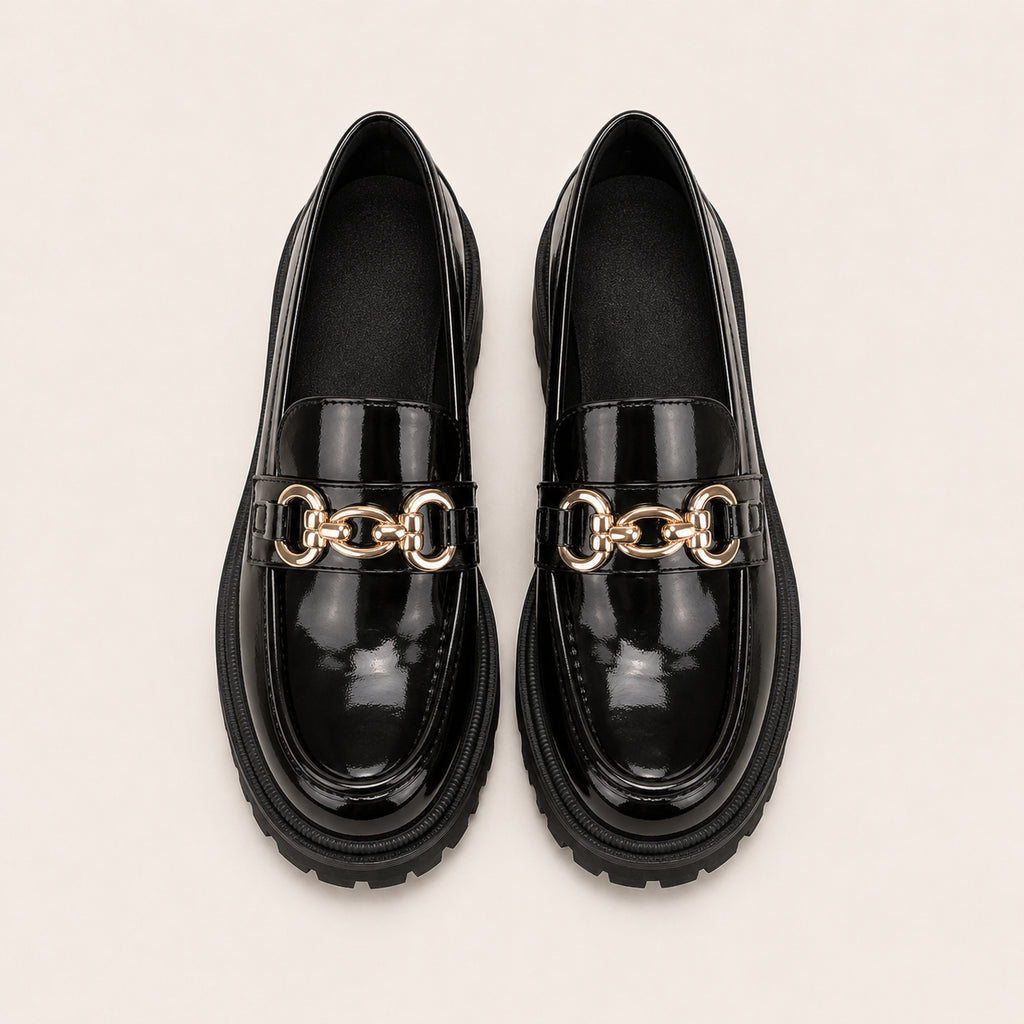 Mocassins Femme En Simili-Cuir À Plateforme Avec Chaîne En Métal - vue du dessus