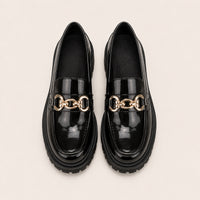 Mocassins Femme En Simili-Cuir À Plateforme Avec Chaîne En Métal - vue du dessus