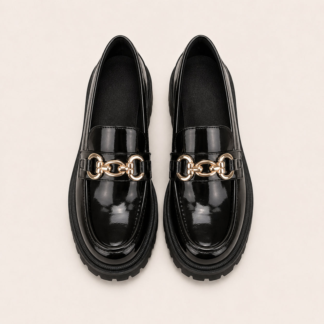 Mocassins Femme En Simili-Cuir À Plateforme Avec Chaîne En Métal - vue du dessus