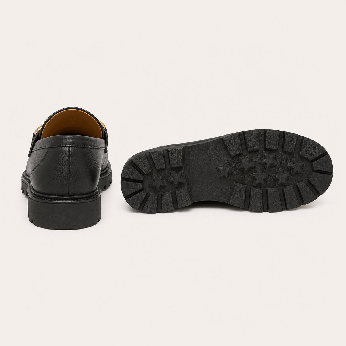 Mocassins Habillés Noir À Mors Dorés - vue 3/4