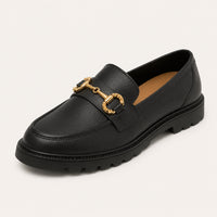 Mocassins Habillés Noir À Mors Dorés - vue 3/4