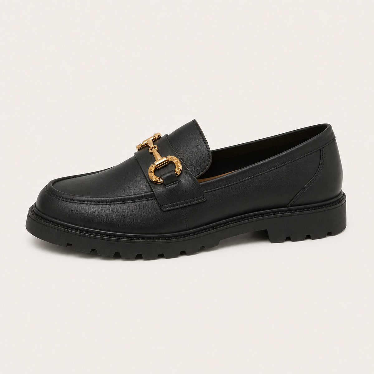 Mocassins Habillés Noir À Mors Dorés - vue de côté