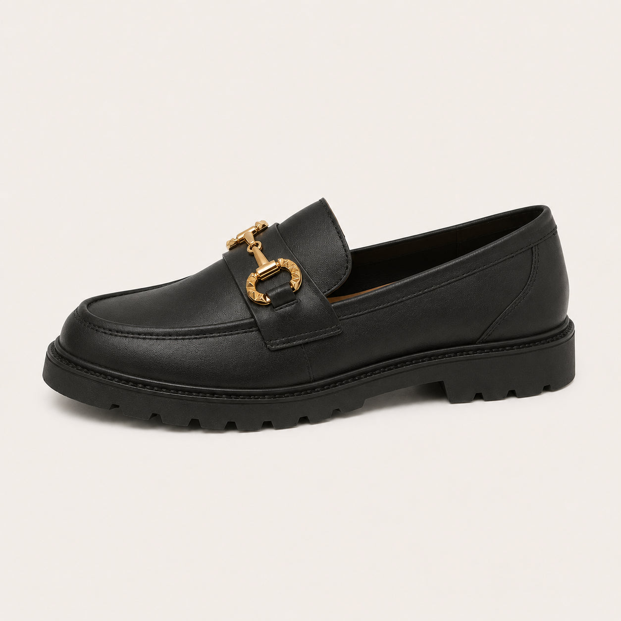 Mocassins Habillés Noir À Mors Dorés - vue de côté