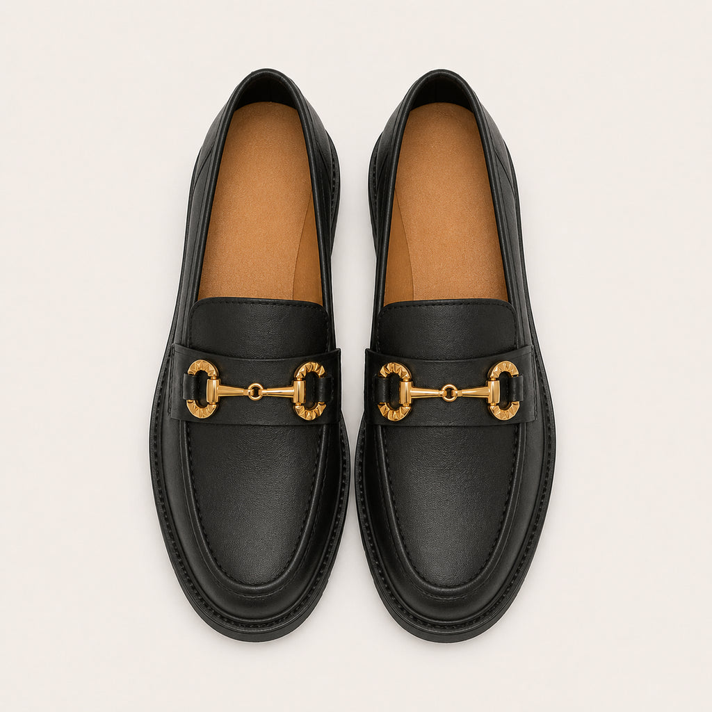 Mocassins Habillés Noir À Mors Dorés - vue du dessus