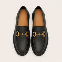 Mocassins Habillés Noir À Mors Dorés - vue du dessus