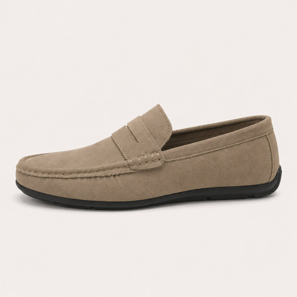 Mocassins Homme Beige En Suédine - vue de côté