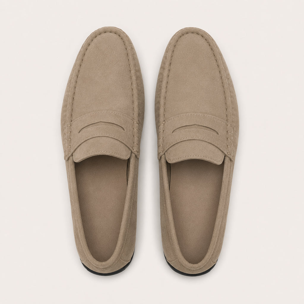 Mocassins Homme Beige En Suédine - vue du dessus