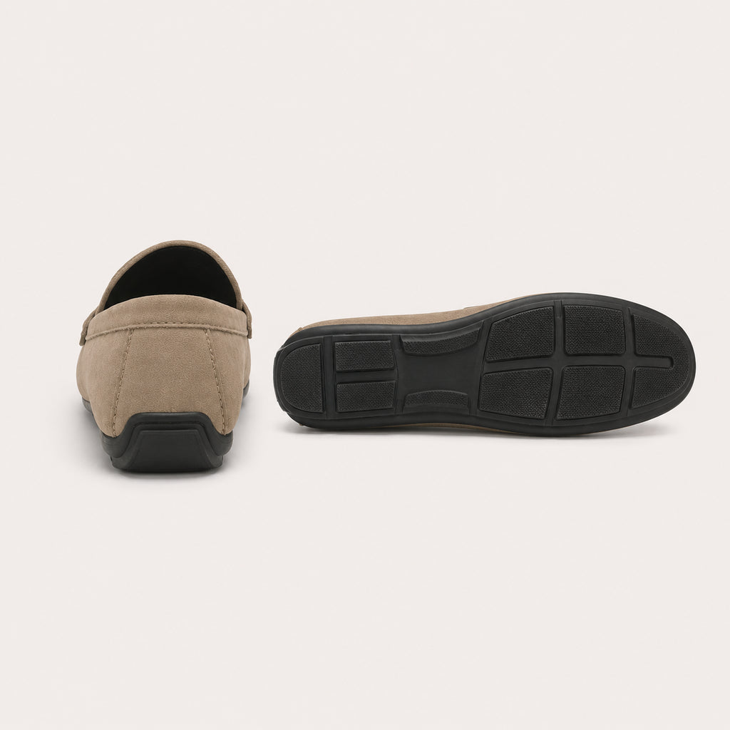 Mocassins Homme Beige En Suédine - vue de la semelle