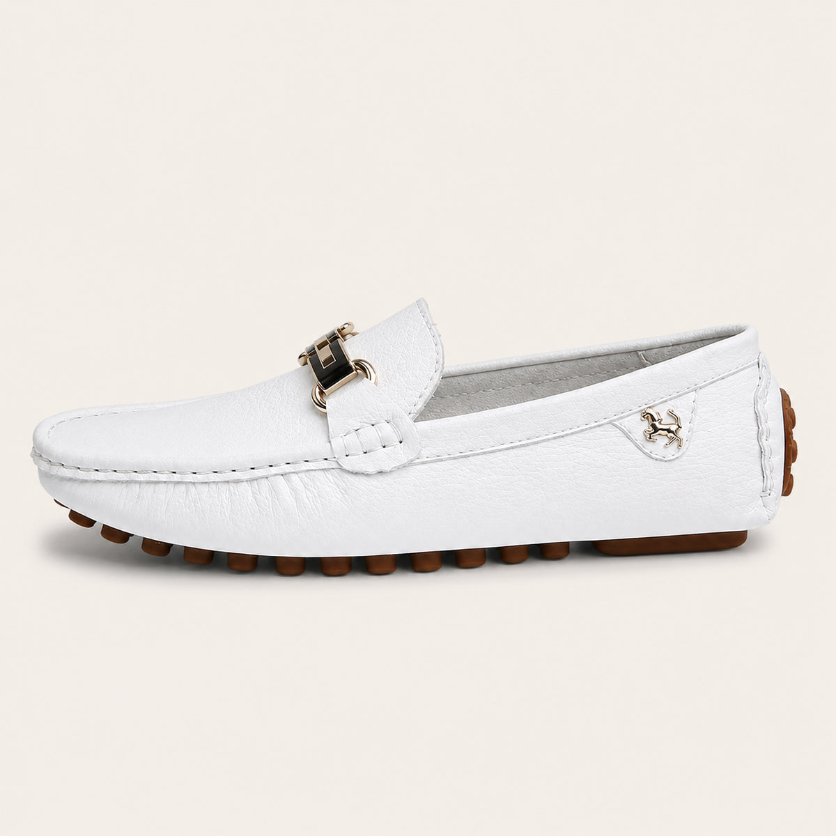 Mocassins Homme Blancs En Simili-Cuir - vue de côté