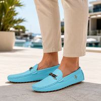 Mocassins Homme Bleu Clair En Similicuir - porté