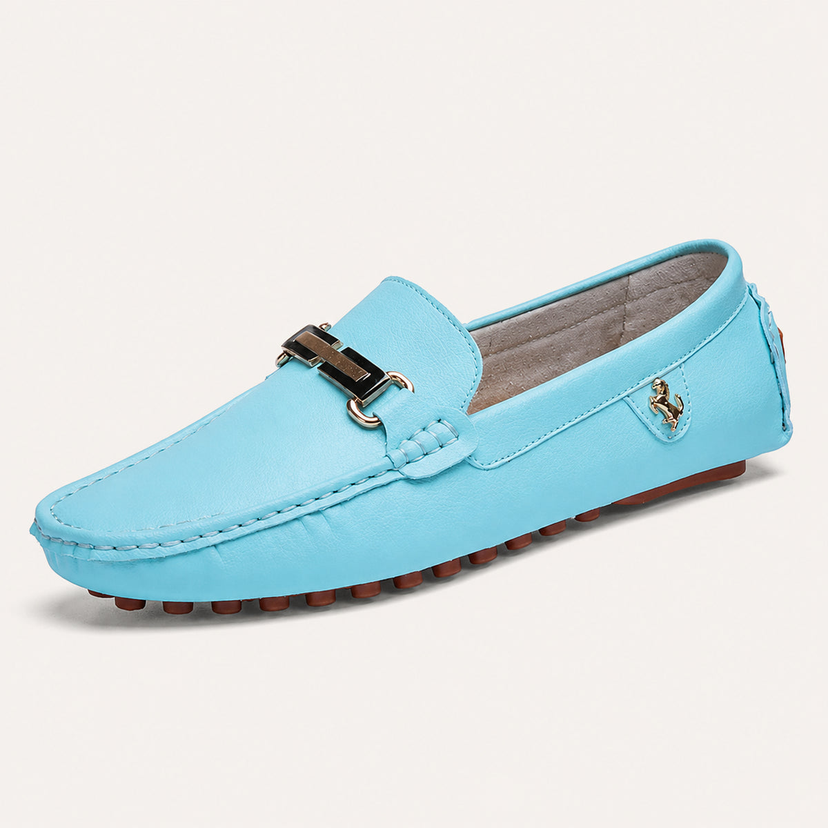 Mocassins Homme Bleu Clair En Similicuir - vue 3/4