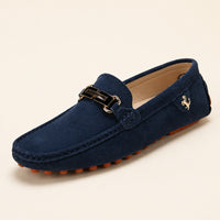Mocassins Homme Bleus En Cuir Suédé - vue 3/4