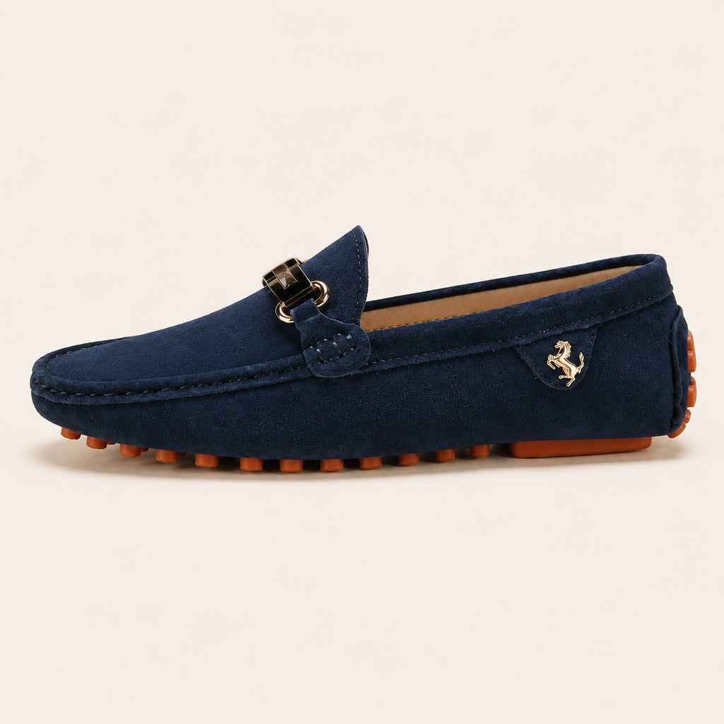 Mocassins Homme Bleus En Cuir Suédé - vue de côté