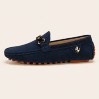 Mocassins Homme Bleus En Cuir Suédé - vue de côté
