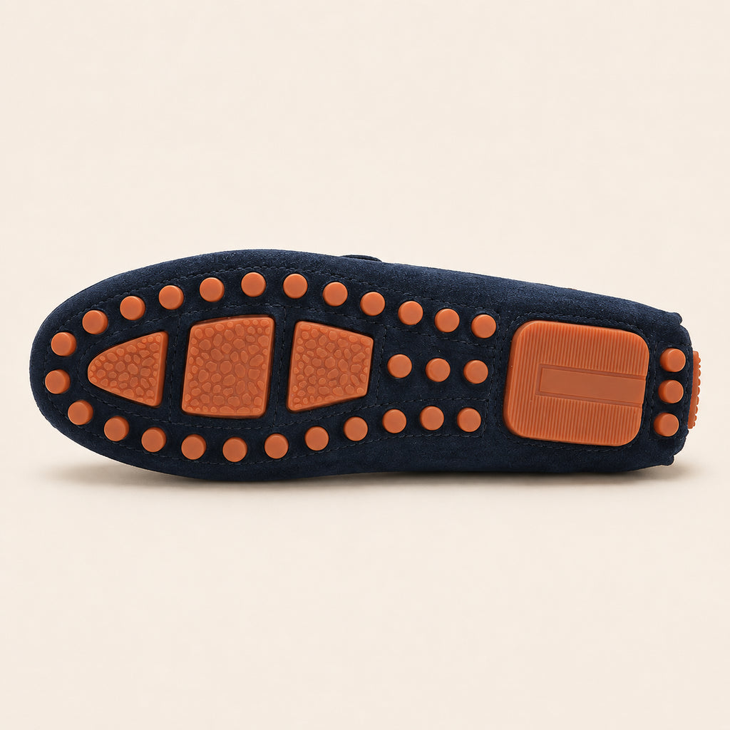 Mocassins Homme Bleus En Cuir Suédé - vue de la semelle