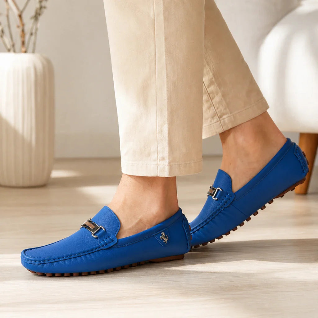 Mocassins Homme Bleus En Simili-Cuir - porté