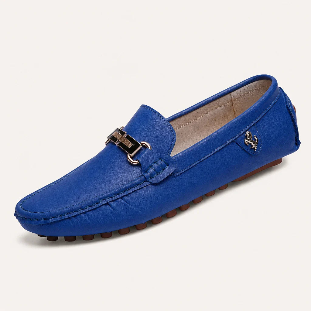 Mocassins Homme Bleus En Simili-Cuir - vue 3/4