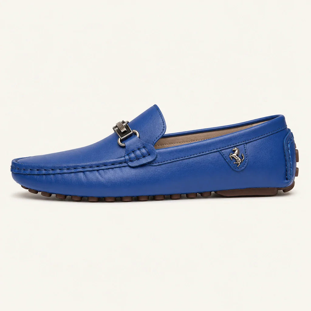Mocassins Homme Bleus En Simili-Cuir - vue de côté