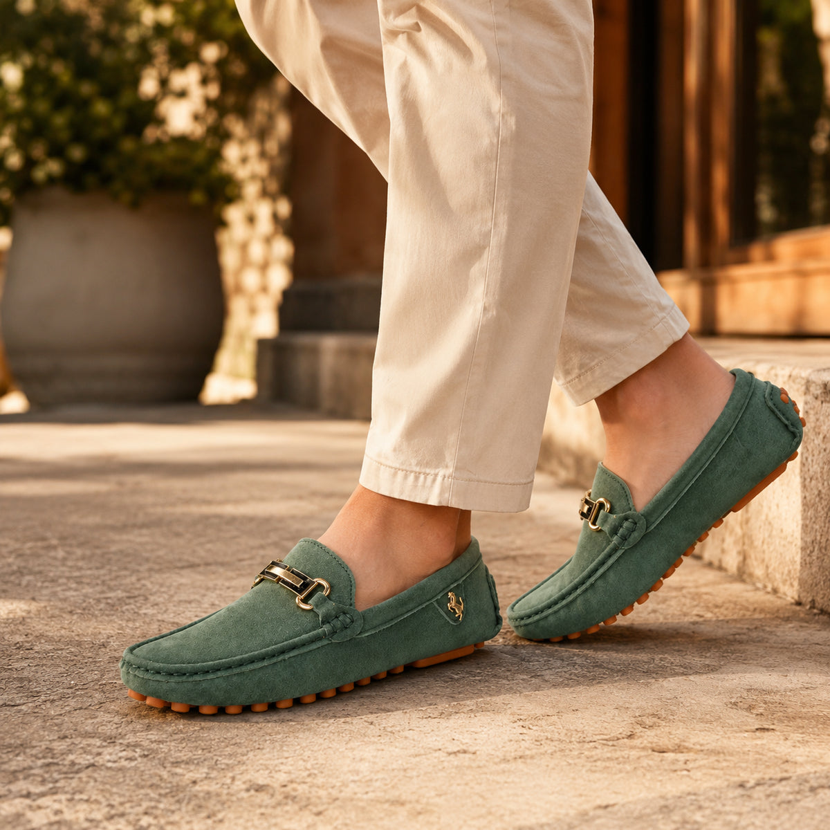 Mocassins Homme En Daim Vert - porté