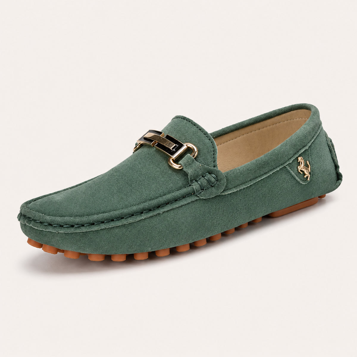 Mocassins Homme En Daim Vert - vue 3/4