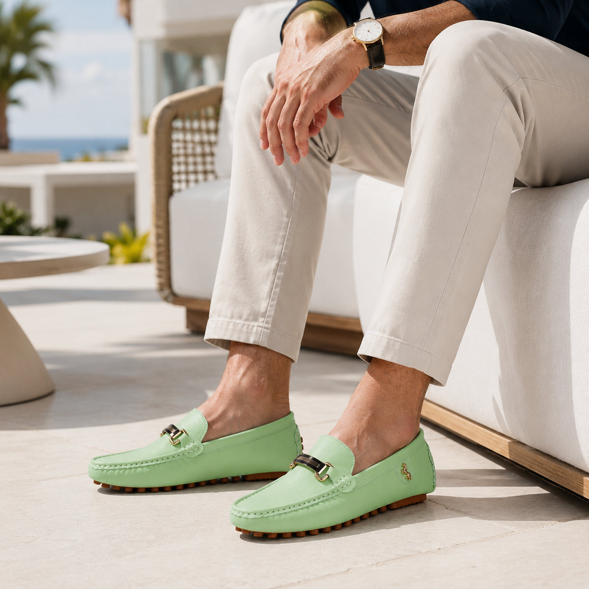Mocassins Homme En Simili-Cuir Vert - porté
