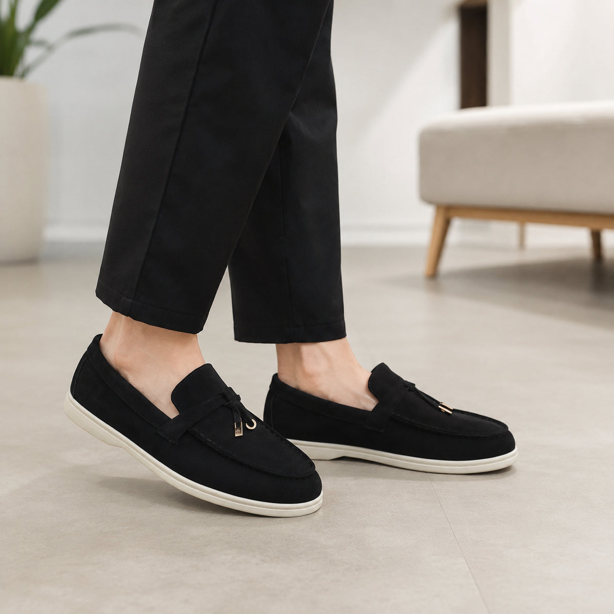 Mocassins Homme En Similicuir Suédine À Glands - porté