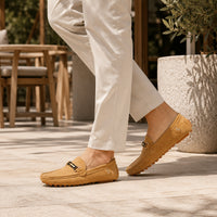 Mocassins Homme En Suède Camel - vue de côté
