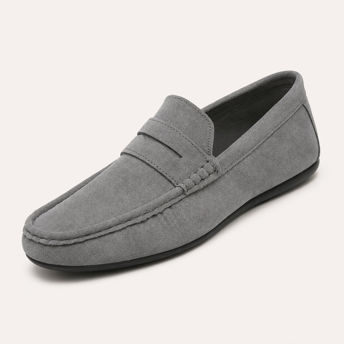 Mocassins Homme En Suédine Gris - vue 3/4