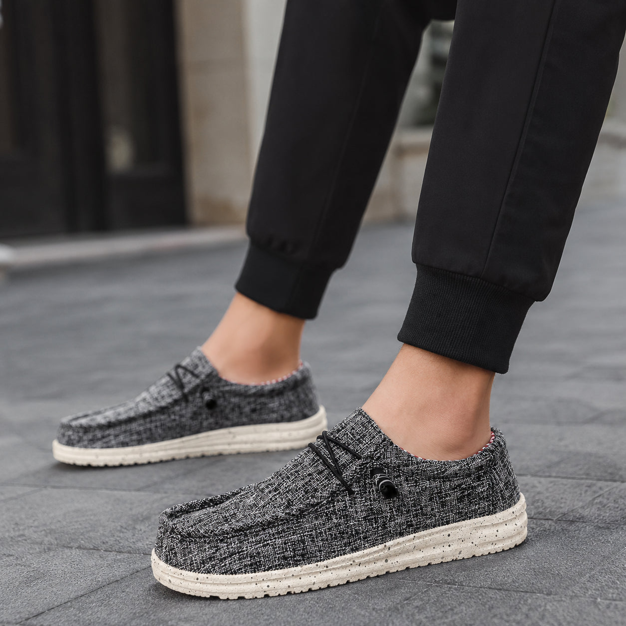 Mocassins Homme En Toile À Enfiler - vue 3/4