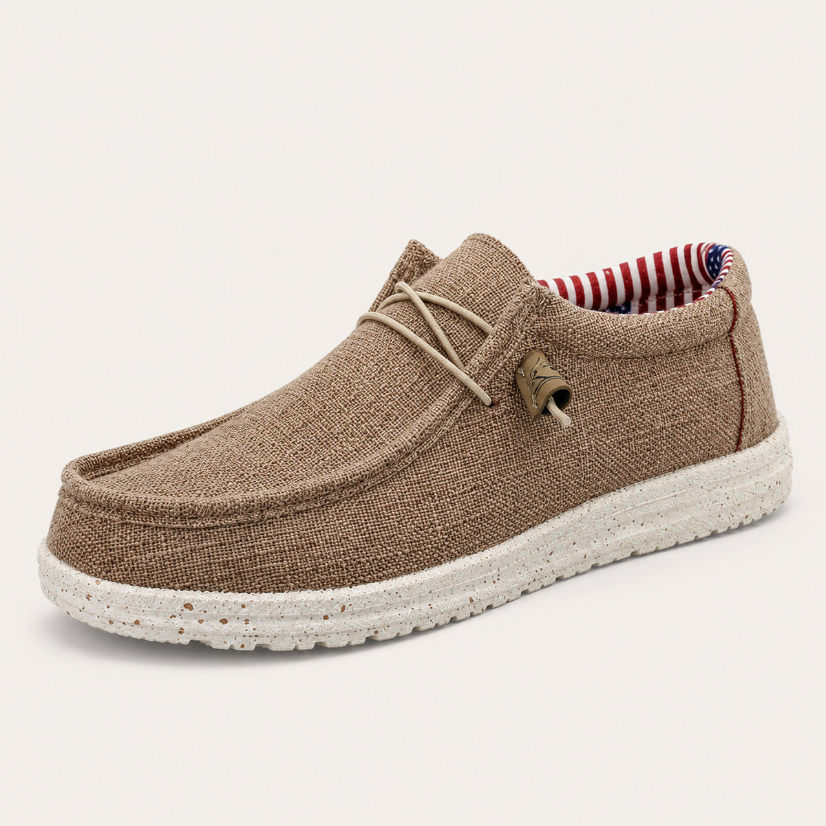 Mocassins Homme En Toile Sans Lacets Marron - vue 3/4