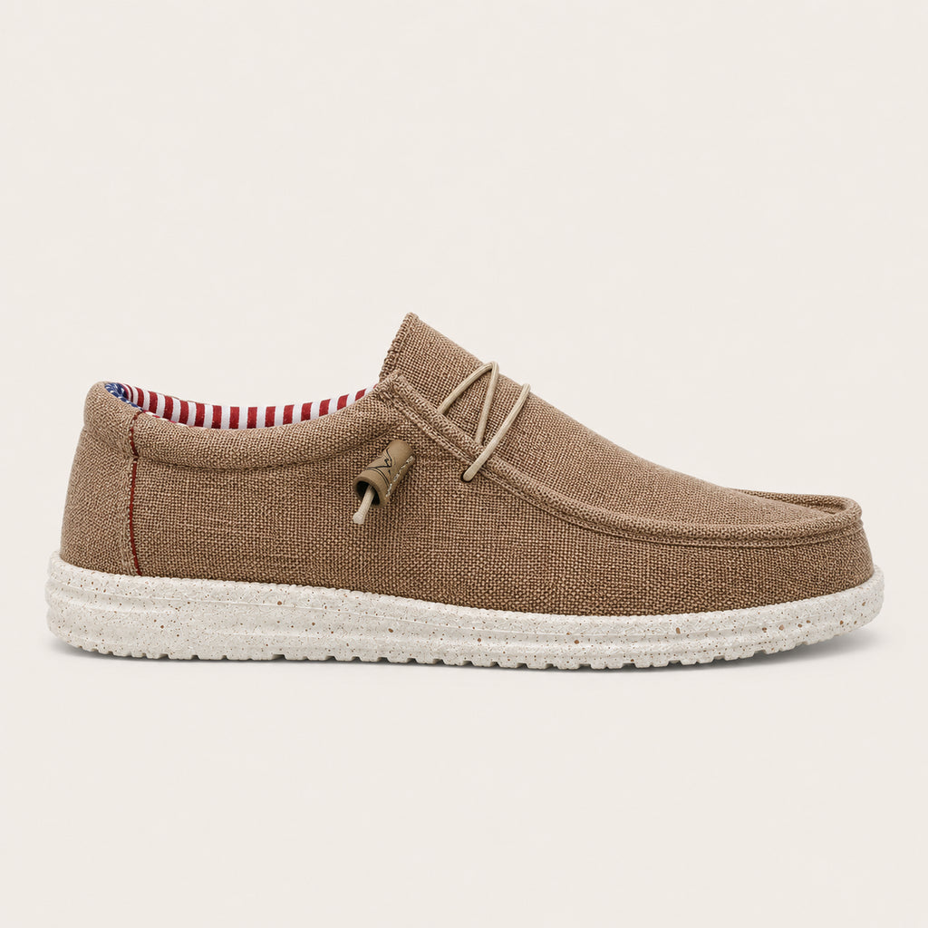 Mocassins Homme En Toile Sans Lacets Marron - vue de côté